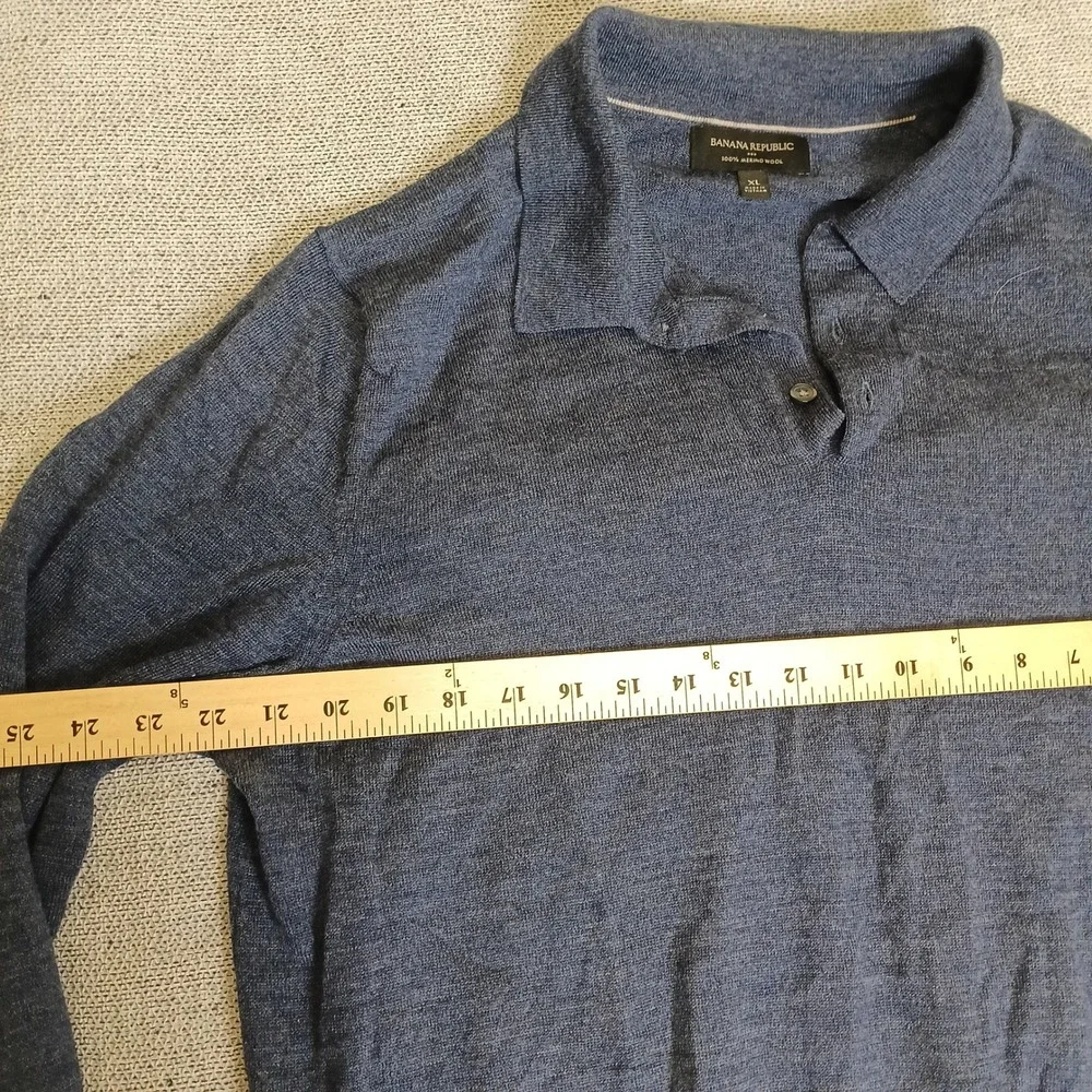 Banana Republic Polo Sweater Mens XL Blue Excellent 100% Merino Wool Long Sleeve
